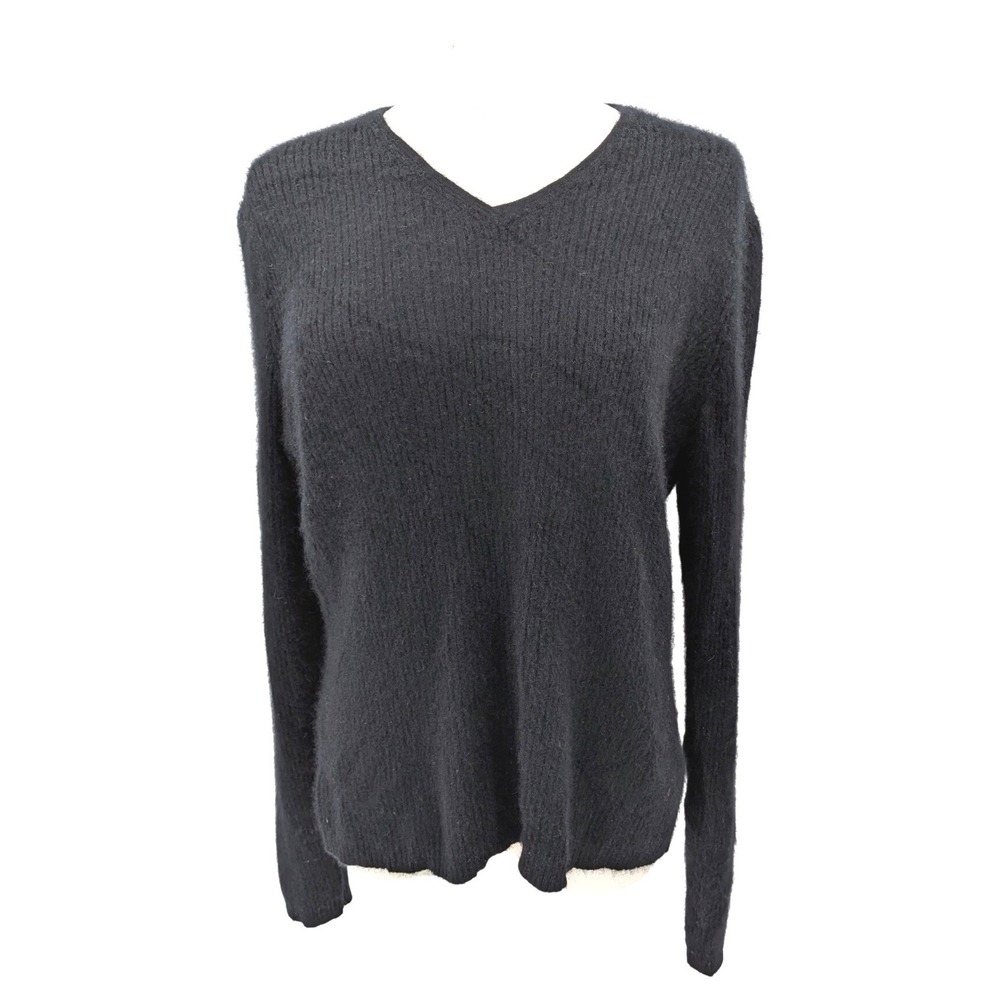 A. Giannetti Black Cashmere V Neck Sweater Womens Minimalist Soft Knit‎